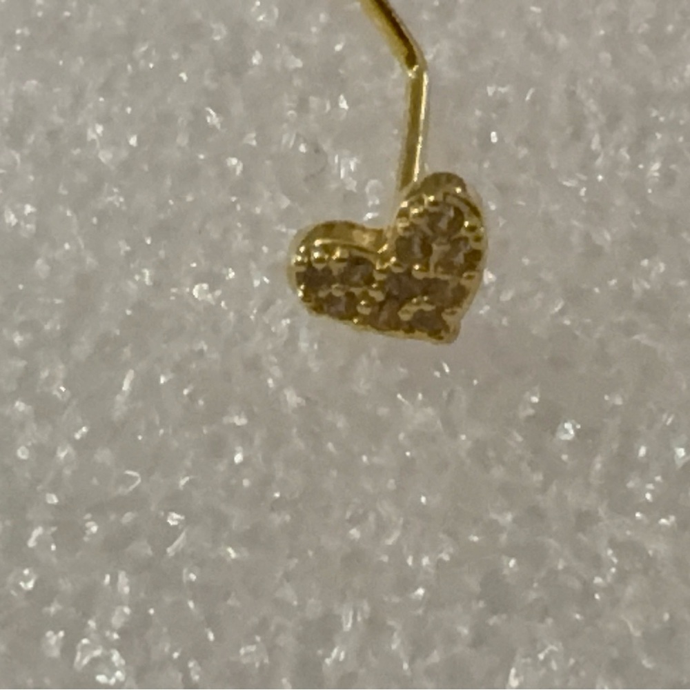 Nose Ring- Heart Shape Stud 20G 14k Gold plated L Bone Screw Shaped Nose Ring - Picture 4 of 8
